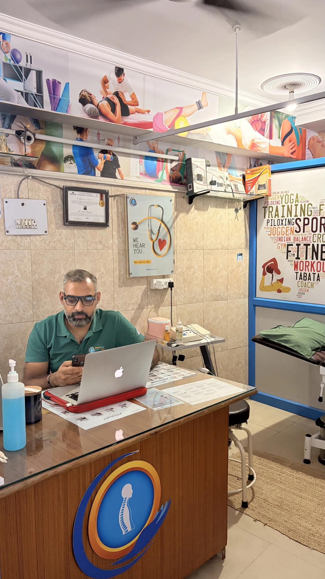 Front desk at Physio Hyve Clinic with Dr. Amit Sharma working