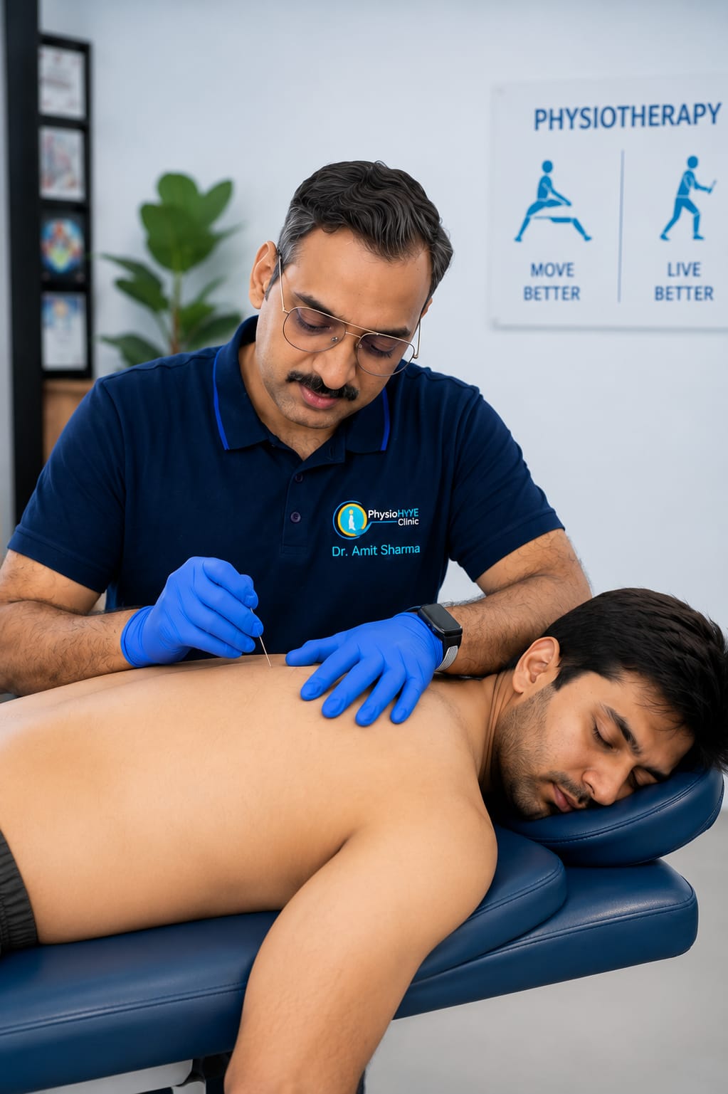 Dr. Amit Sharma performing dry-needling treatment at Physio Hyve Clinic, Nangloi